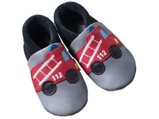 Kinder Lederpuschen Krabbelschuhe Bio-Leder "Feuerwehr"
