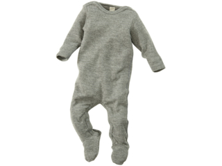 Baby Strampler mit Fuß Bio-Merinowolle (kbT) Seide melange-grau