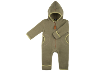 Baby und Kinder Overall mit Kapuze Bio-Merino-Wollfleece (kbT) moos