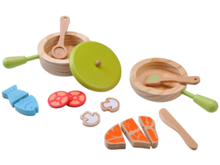 Topf- und Pfannenset für die Kinderküche aus Holz 15-teilig