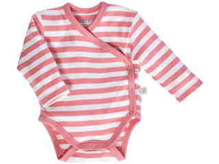 Baby Wickelbody Langarm Bio Baumwolle rosa-off white