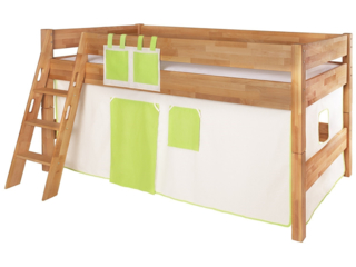 Spielvorhang für Spiel- und Hochbett, 3-teilig, grün-weiß