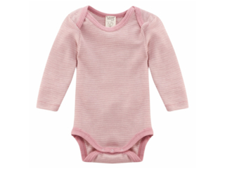 Baby Body Langarm Wolle Seide rose geringelt