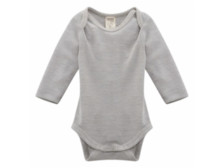Baby Body Langarm Wolle Seide grau-melange
