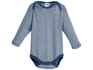 Baby Body Langarm Wolle Seide blau-geringelt