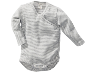 Baby Wickelbody Langarm Bio-Merinowolle (kbT) Seide grau-geringelt