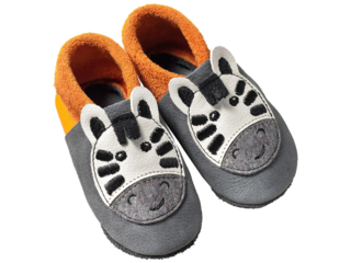 Lederpuschen Krabbelschuhe Bio-Leder "Zebra" granit mango