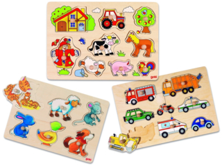 3 verschiedene Steckpuzzle aus Holz