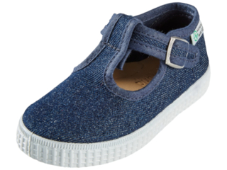 Kinder Schuhe Ballerinas mit Riemchen und Druckknopf jeans