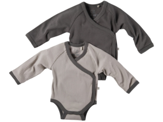 Baby Wickelbody Langarm Bio-Baumwolle 2er Set grau-greige