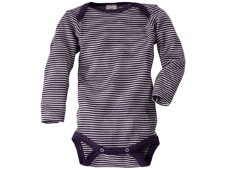 Baby Body Langarm Wolle Seide lila-geringelt