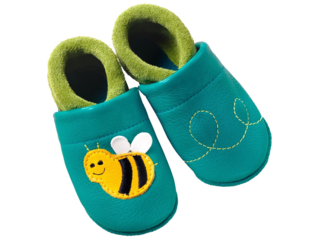 Lederpuschen Krabbelschuhe Bio-Leder "Biene Susi" pistazie