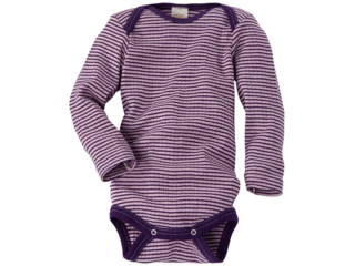Baby Body Langarm Baumwolle-Wolle-Seide rosa-pflaume-geringelt
