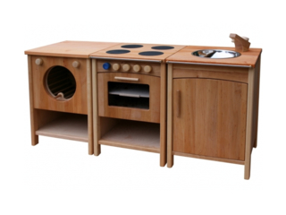 Kinderküche Set, Spüle, Herd, Waschmaschine, massives Erlenholz, geölt