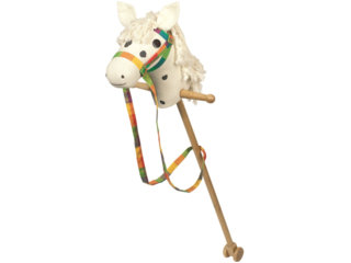 Steckenpferd aus Holz mit Halfter, Zügel und Rollen