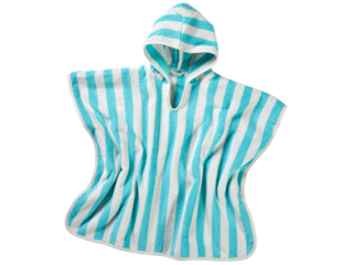 Badeponcho mit Kapuze Bio-Baumwolle türkis-weiß