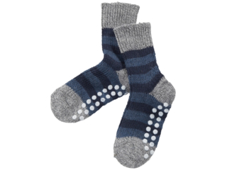 Kinder Stoppersocken grau-marine-geringelt