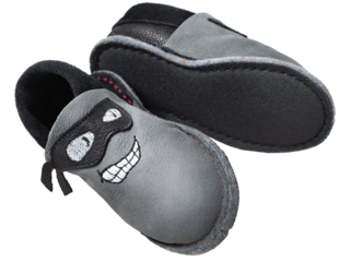 Kinder Hausschuhe Lederpuschen Bio-Leder "Robby" granit nero