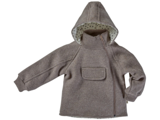 Kinder Jacke mit Kapuze Bio Schurwoll-Walk taupe