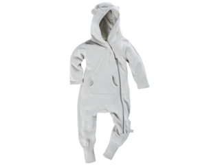 Baby Overall mit Kapuze Strick-Qualität Bio-Baumwolle hellgrau melange