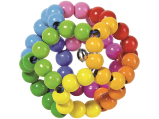 Greifling aus Holz mit Glöckchen "Elastik Regenbogenball"