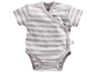 Baby Wickelbody Kurzarm Bio-Baumwolle grau-off white