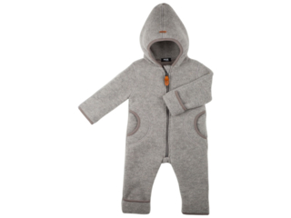 Baby und Kinder Overall mit Kapuze Bio-Merino-Wollfleece (kbT) grau