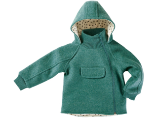 Kinder Jacke mit Kapuze Bio Schurwoll-Walk grün