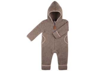 Baby und Kinder Overall mit Kapuze Bio-Merino-Wollfleece (kbT) walnuss