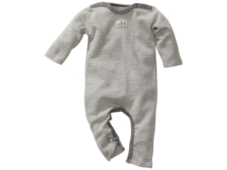 Baby Strampler Bio-Merinowolle (kbT) Seide grau-geringelt