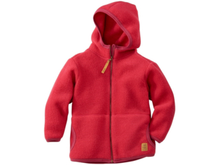 Baby und Kinder Jacke mit Kapuze Bio-Merino-Wollfleece himbeere