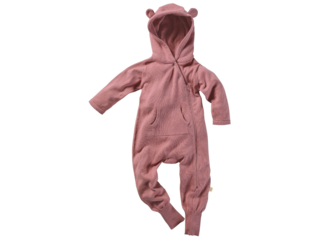 Baby Overall mit Kapuze Strick-Qualität Bio-Baumwolle rose