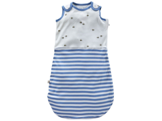 Baby Schlafsack ohne Arm Bio-Baumwolle (kbA) Biene blau-off white