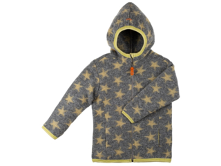 Kinder Jacke mit Kapuze Bio Wollwalk grau-moos