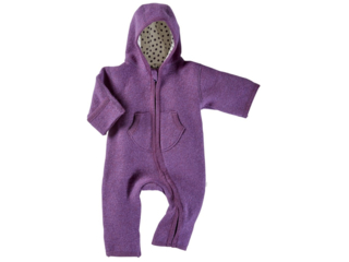 Baby Overall mit Kapuze Bio Schurwoll-Walk lila