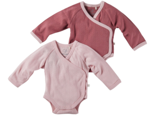 Baby Wickelbody Langarm Bio-Baumwolle 2er Set rosa-beere