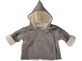 Baby und Kinder Jacke Bio Schurwoll-Walk mit Teddyfutter taupe