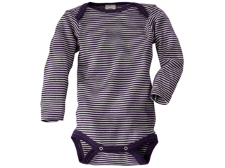 Baby Body Langarm Wolle Seide lila-geringelt