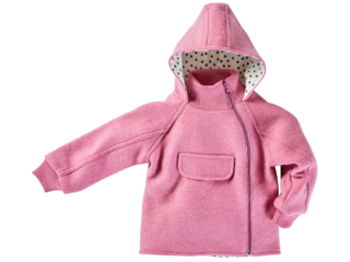 Kinder Jacke mit Kapuze Bio Schurwoll-Walk pink