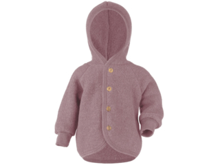 Baby Jacke mit Kapuze, Bio-Merinowolle (kbT) Fleece, melange-rosenholz