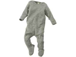 Baby Strampler mit Fuß Bio-Merinowolle (kbT) Seide melange-grau
