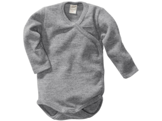 Baby Wickelbody Langarm Bio-Merinowolle (kbT) Seide melange-grau