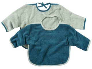 Lätzchen mit Ärmeln und Bindebändern 2er Set blau