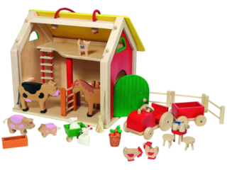 Koffer Farmhaus mit Zubehör aus Holz