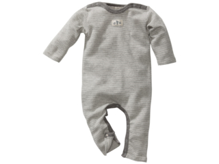 Baby Strampler Bio-Merinowolle (kbT) Seide grau-geringelt