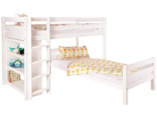 Etagenbett "Finn" mit Regal, Buche massiv, weiß lackiert