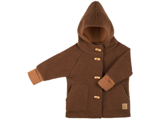 Kinder Mantel Dufflecoat mit Kapuze Bio-Merino Wollwalk tabacco