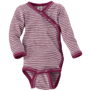Engel Natur Baby Wickelbody Langarm hellgrau melange-orchidee