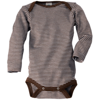 Cosilana Baby Body Langarm Wolle und Seide braun-geringelt