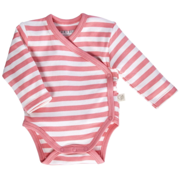 Baby Wickelbody Langarm Bio Baumwolle rosa-off white